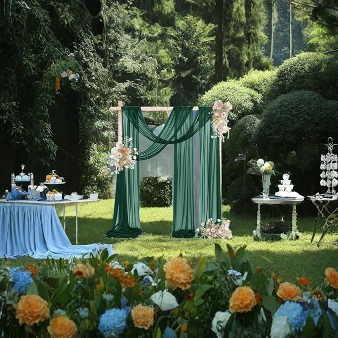 MLMW Christmas Wedding Arch Draping Fabric 2 Panels 29" x 20Ft Emerald Green Sheer Wedding Arch Backdrop Drapes Outdoor Curtain for Ceremony Party Background Ceiling Decor
