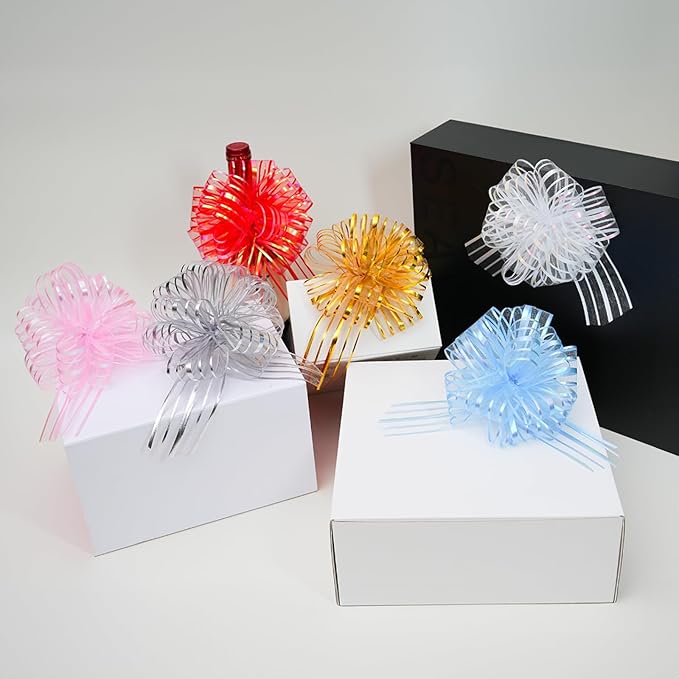 6 Pcs 6 Inch Golden Organza Pull Bow – Perfect for Wedding Decoration, Gift Wrapping Baskets, Car Bows, Birthday Parties, Christmas and Valentine's Day