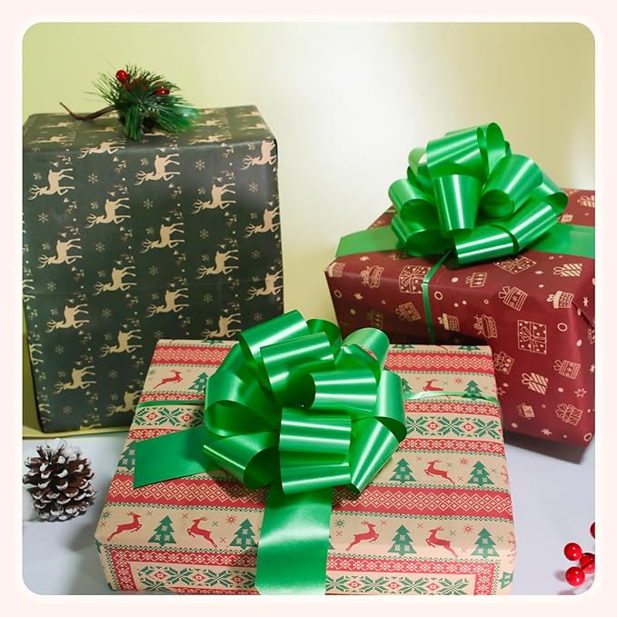 12 PCS 6 Inch Green Pull Bows - Perfect for Gift Wrapping, Wedding Decor, Car Bows, Birthday Parties, Christmas and Valentine's Day
