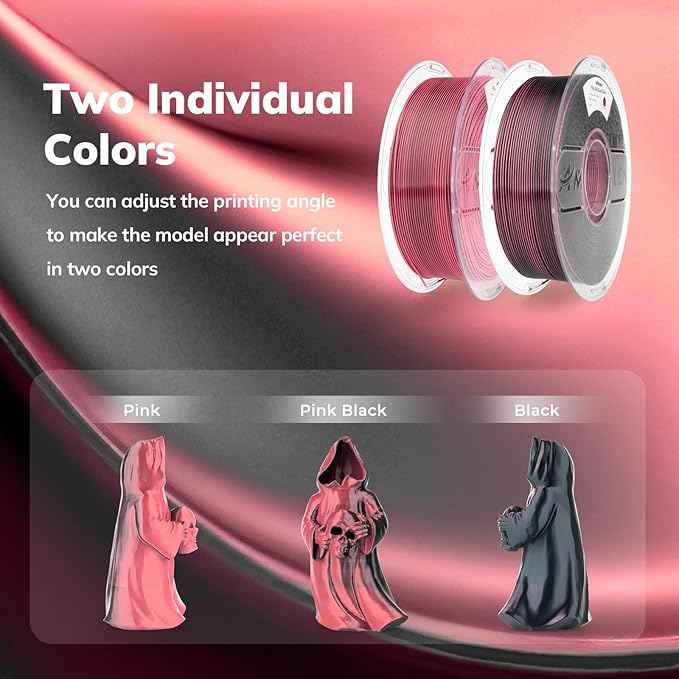 AMOLEN Silk PLA 3D Printer Filament, Dual Color Pink Black PLA 1.75mm, Shiny Color Change Filament 3D Printing PLA Filament for Most FDM 3D Printer, 1kg Spool(2.2lbs)
