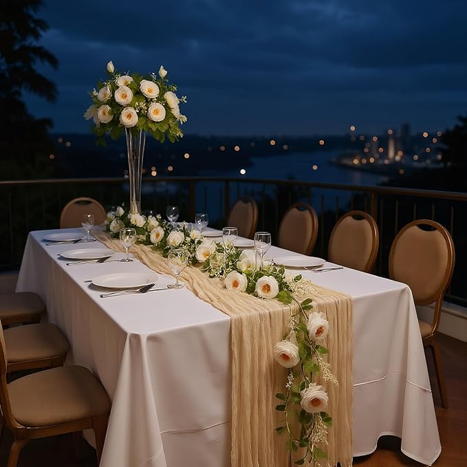 2 Pcs Total13Ft Eucalyptus Flower Garland with Fake Rose Flower, Artificial Fake Flowers Greenery Garland Floral Vines for Decoration Party Wedding Table Indoor Outdoor Backdrop Wall Decor(White)