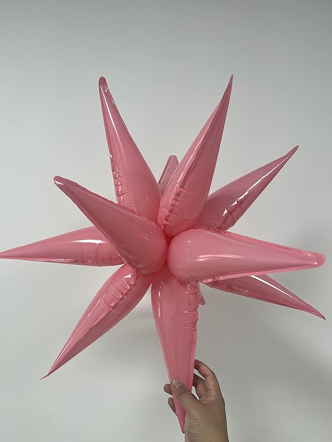 3pcs 26-Inch Macaron Pink Star Foil Balloons - Explosion Star Burst Balloon, Spike Cone Balloon for Birthday Party Decorations, Wedding, Bachelor Party
