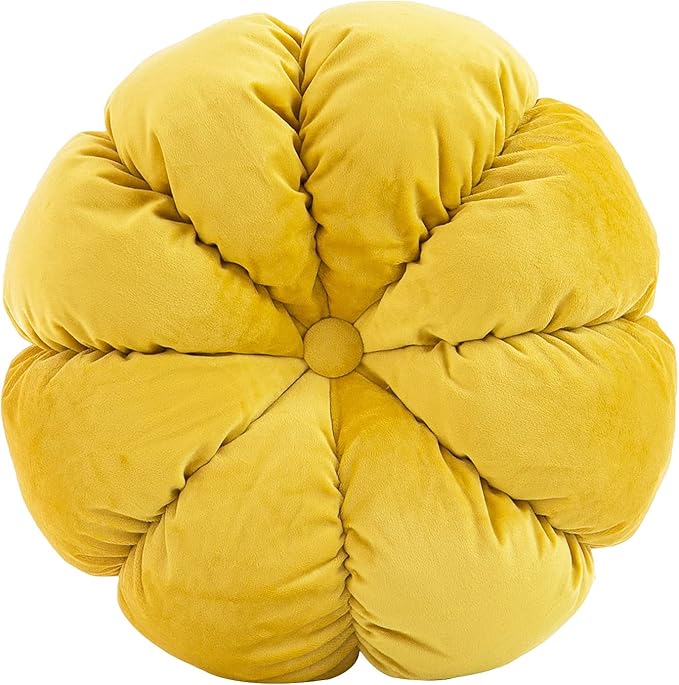 Flower Pillow Cushion Round Decorative Throw Pillow for Couch Bedroom Flower-Shaped Floor Cushion for Girls Kids (Yellow, 15.7”)