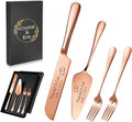 Personalized Wedding Cake Knife and Server Set, Custom Names Cake Cutting Set with Stainless Steel Forks, Customized Bridal Anniversary Birthday Wedding Registry Gifts for Couple (Rose Gold)