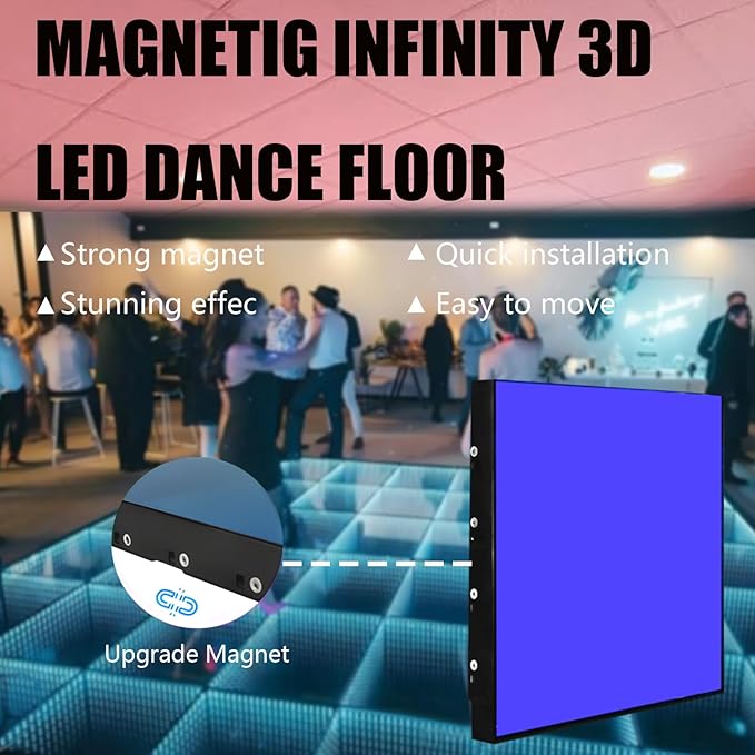 Dance Floor Stage Lights Tempered Glass Infinity Mirror Panel 3D Effect Led Dance Floor for Wedding Party Customizable (RGB-Magnetic, Customize)