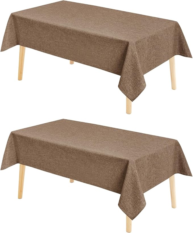 Hiasan 2 Pack Faux Linen Rectangle Tablecloth - Wrinkle and Stain Resistant Washable Table Cloth for Kitchen Dining Room Holiday Table Cover for Party Dinner, Khaki, 54 x 108 Inch
