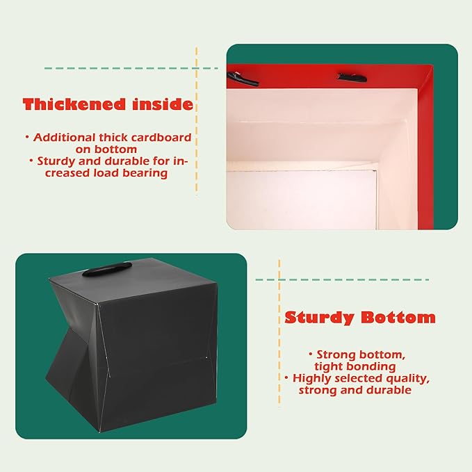 ADIDO EVA Black Square Gift Bags Small Size Square Bottom Paper Bags with Handles for Party Favor, Shopping Bag (6x6x6 In, 10 CT)