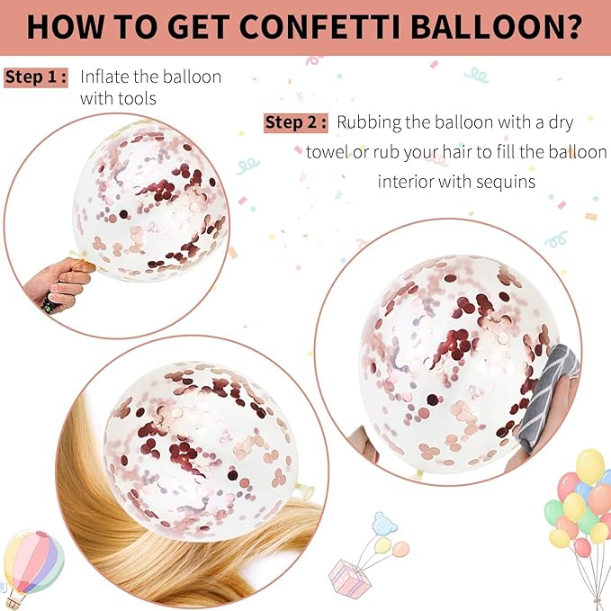Rose Gold Balloons Set, Pearl Champagne Gold Rose Gold and White Birthday Balloons, Metallic Roses Golds Confetti Balloons for Girls Women Birthday Party Wedding Bridal Shower Decorations