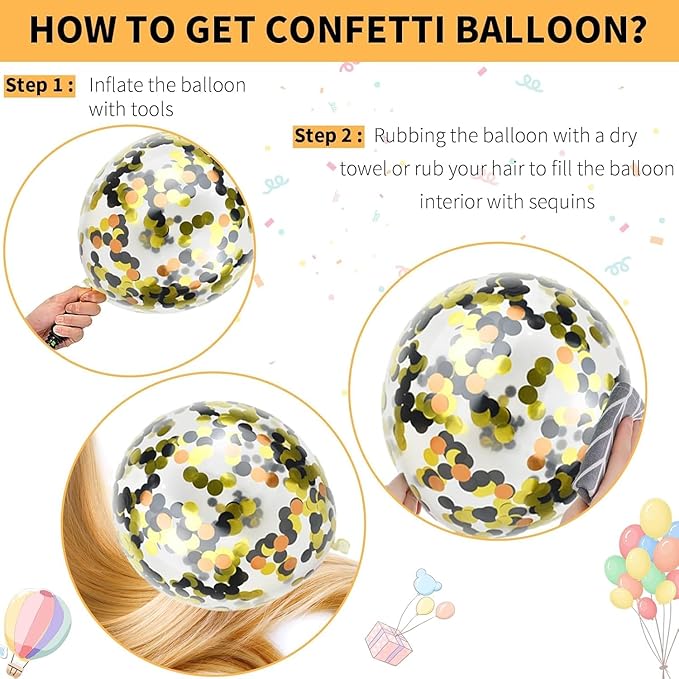 Orange Red Yellow Black Balloons, 12 Inch Colorful Latex Balloons with Black Yellow Confetti Balloon, for Race Car Construction Birthday Baby Shower Carnival Party Decorations