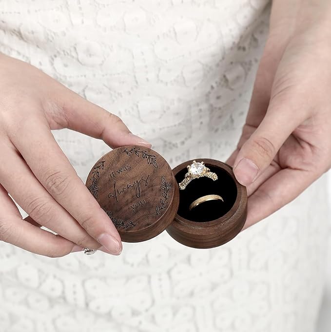Ring Box, Wooden Ring Box for Wedding Ceremony Ring Bearer Box, Engagement Ring Holder Gift for Anniversaries day, Birthday Gift (it was always you)