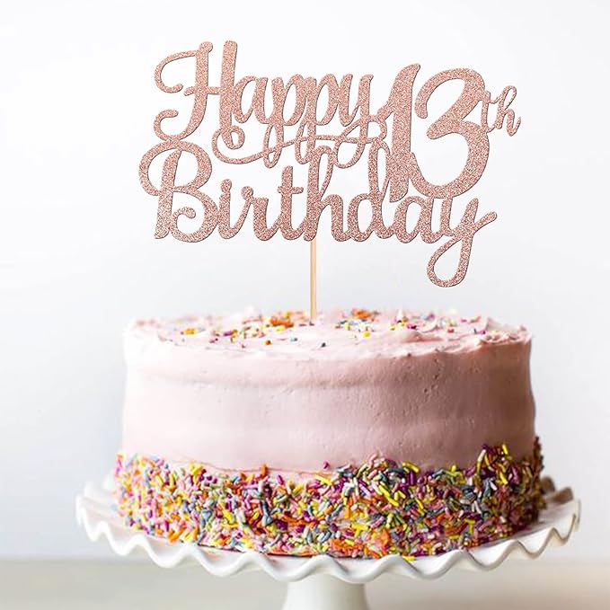 1 PCS Happy 13th Birthday Cake Topper Glitter Cheers to 13 Years Birthday Cake Pick Official Teenager 13 Fabulous Cake Decoration for Happy 13th Birthday Theme Party Decorations Supplies Rose Gold