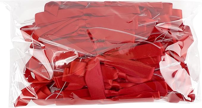 50 PCs Red Bow 5 Inch Long Tail Bows for Gift Wrapping, Easter Bow Party Decorations, Twist Tie Bows, Satin Bows for Crafts, Premade Bows for Presents, Treat Bags, Bottles, Cakes