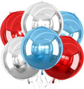 6Pcs Red Blue Silver Round Foil Balloons, 22inch 4D Metallic Balloons, Large Round Foil Ball Balloon for Birthday Graduation 4th of July, Independence Day USA Patriotic Party Decoration
