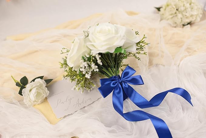 Dark Royal Blue Satin Ribbon 1 inch X Continuous 50 Yards, Single Face Polyester Ribbon Perfect for Gift Wrapping, Flower Bouquet, Wedding Decor, Crafts, Bow Making, Sewing and More