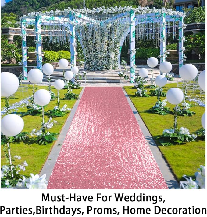 ShinyBeauty 4x20ft Sequin Wedding Aisle Runner Rug – Pink Gold Lightweight Bridal Carpet for Ceremony Decor, Stairs, Hallway, Party