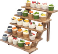 SwallowLiving 5 Tier Wooden Rustic Cupcake Stand for 30 Cupcakes, Stepped Wood Display Stand for Weddings, Tiered Party Table Display Riser for Food , Dessert, Cookie, Decor, Craft Show, Burnt