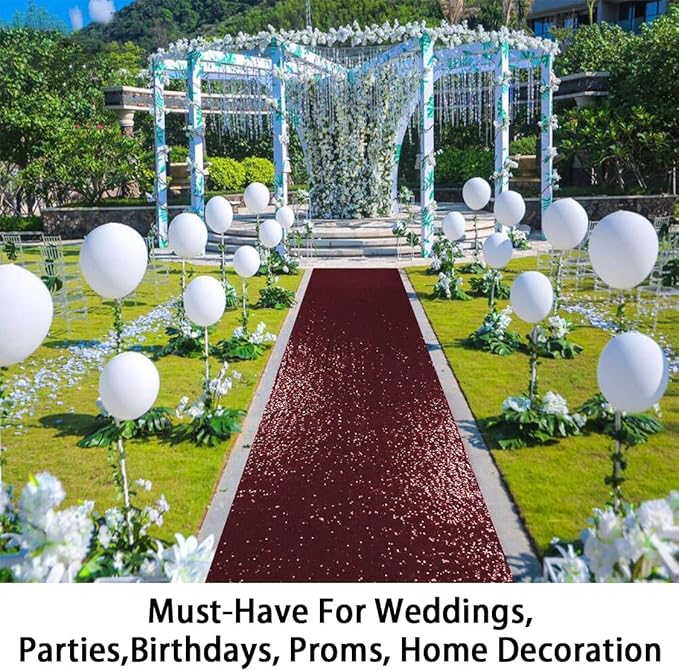 ShinyBeauty Sequin Aisle Runner Rug 4x15FT - Sparkly Burgundy Carpet for Wedding, Christmas, Party Decor - Glittering Floor Mat (48x180 Inch)