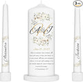 Unity Candles for Wedding, Modern Unity Set, Custom and Personalized Pillar and Taper Candles with Bible Quote, Unscented White Premium Wax, Religious and Wedding Ceremony, Special Events (Camellia)