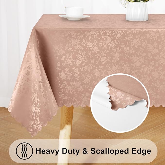 Smiry Rectangle Table Cloth, Waterproof Heavy Duty Vinyl Tablecloths, Wipeable Washable Table Cover for Kitchen and Dining Room (Tan, 60" X 84")