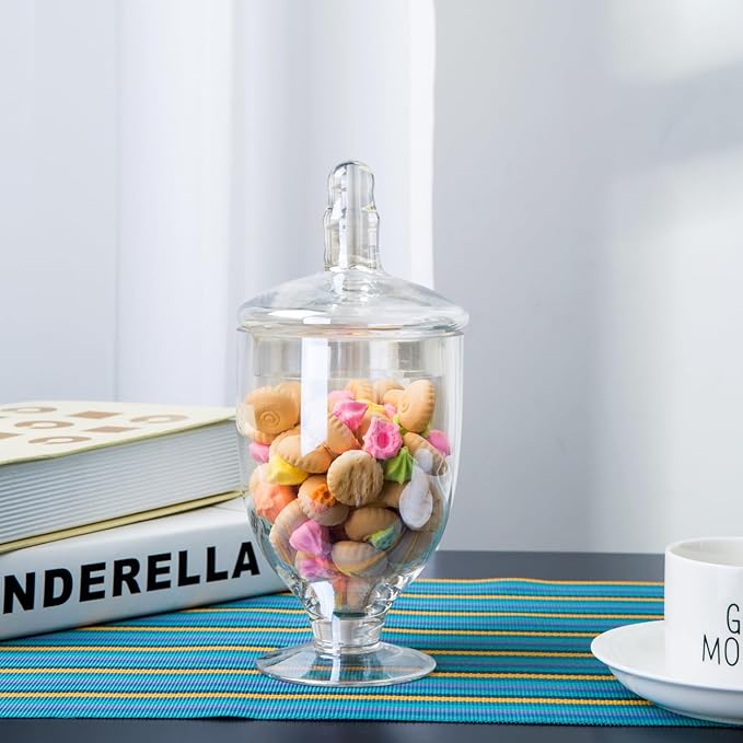 Set of 3 Apothecary Jar with lids, Glass Candy Container Set, Decorative Jars for Weddings & Party, Elegant Storage Candy Canister, Iridescent (H: 9", 12.5", 14"; 20 FL.OZ, 23 FL.OZ and 28 FL.OZ)
