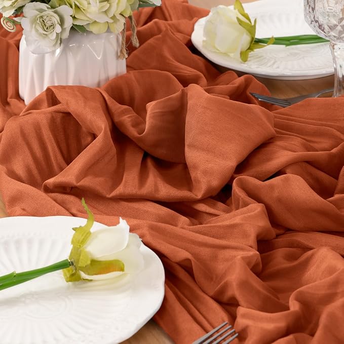 Terracotta Table Runner Cheesecloth Table Runner 10FT Farmhouse Table Runners 120 Inches Fall Table Decor Dining Room Centerpiece Wedding Boho Baby Shower Birthday