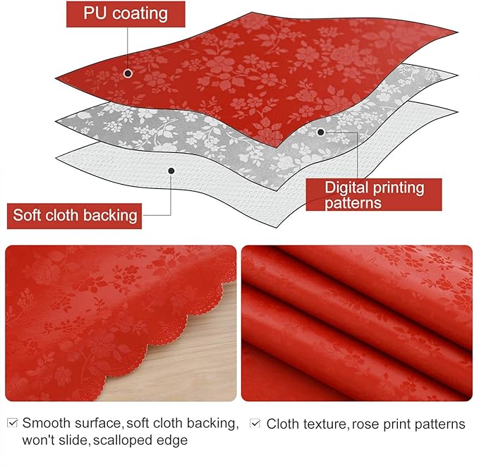 Smiry Rectangle Table Cloth, Waterproof Heavy Duty Vinyl Tablecloths, Wipeable Washable Table Cover for Kitchen and Dining Room (Red, 54" X 78")