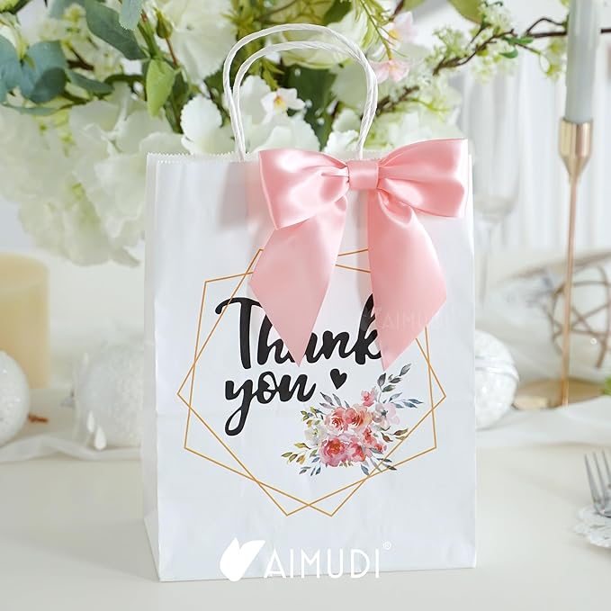 AIMUDI Baby Pink Satin Bows 5.5" Bows for Gift Wrapping Satin Twist Tie Bows Premade Ribbon Bows for Treat Bags Invitations Baskets Crafts Wedding Birthday Baby Shower Easter Decorations, 24 PCs