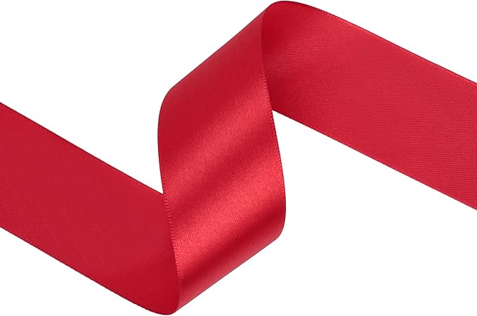 Red Satin Ribbon 1-1/2 inch X Continuous 25 Yards, Single Face Polyester Ribbon Perfect for Gift Wrapping, Flower Bouquet, Wedding Decor, Crafts, Bow Making, Sewing and More