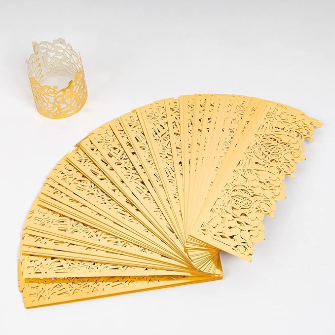 150PCS Rose Flower Paper Napkin Rings, Simple Napkin Holders Dinner Tables Rings Elegant Ornament Table Setting Decoration for Wedding, Christmas, Thanksgiving, Holiday, Party (Gold)