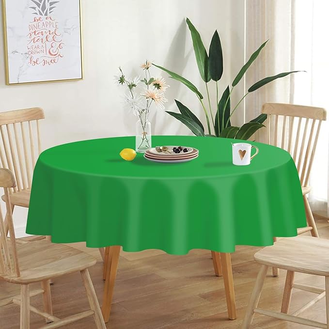 QIKSION Green Round Tablecloth 2 Pack, 84 Inch Plastic Table Cover Disposable for Parties