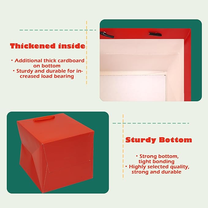ADIDO EVA Red Square Gift Bags Medium Size Square Bottom Paper Bags with Handles for Party Favor, Shopping Bag (10x10x10 In, 10 CT)