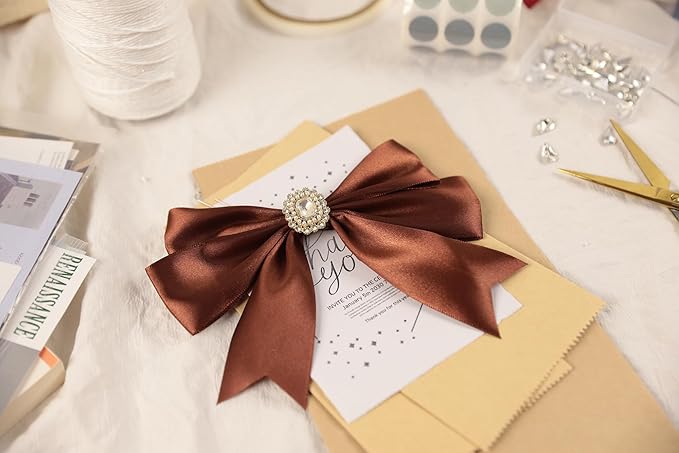 Coffee Brown Satin Ribbon 1-1/2 inch X Continuous 50 Yards, Single Face Polyester Ribbon Perfect for Gift Wrapping, Flower Bouquet, Wedding Decor, Crafts, Bow Making, Sewing and More