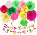 Hawaiian Luau Birthday Party-Decorations Supplies - 21pcs Happy Banner,Beach Paper Lanterns Honeycomb,Flamingo Pool Streamers Garland,Summer Tissue Pom Poms Flowers Fans,Tropical Tiki Decor Burgleda