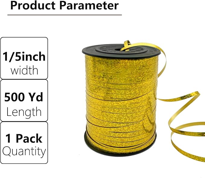 500 Yards Curling Ribbon-Balloon String for Birthday Gift Wrapping,Festival Party Decor,Ribbons & Bows for Christmas New Year Gifts Supplies (Laser Gold)