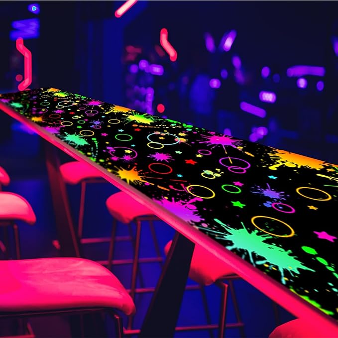 Haull 118 x 39 Inch Neon Light up Dance Floor Glow in The Dark Runner UV Reactive Blacklight Floor Aisle Runner Decor Wall Props for 80s 90s Neon Birthday Party Decorations(Gradient Ink)