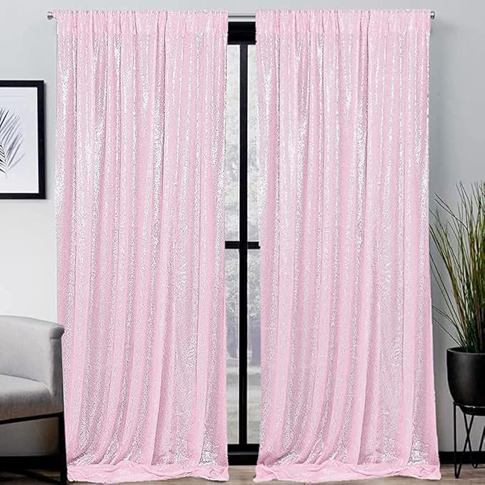 Pink Sequin Backdrop Curtains 2 Panels 2FTx8FT Glitter Drapes Sparkly Pink Photo Backdrop Party Wedding Baby Shower Curtain Sparkle Photography Background