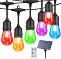 96FT Solar Outdoor String Lights, 30 Shatterproof Edison LED Bulbs, Dimmable RGB Color Changing Patio Lights with Remote, Waterproof Commercial Grade Fairy Lights for Garden, Yard