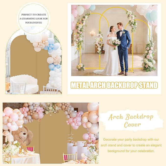 FUHSY Metal Arch Backdrop Stand and Cover Set Party Arch Stand 7.2FT Arches Backdrop Cover Wedding Arched Frame with Brown Arch Covers for Baby Shower Birthday Banquet Ceremony Indoor Outdoor Decor