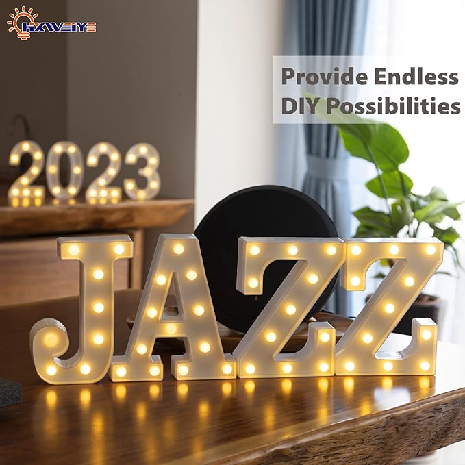 HXWEIYE LED Marquee Letters Lights Sign - J, 26 Alphabet & Number 0-9 Warm White Led Letters for Bar Party Birthday Home Wedding Decor