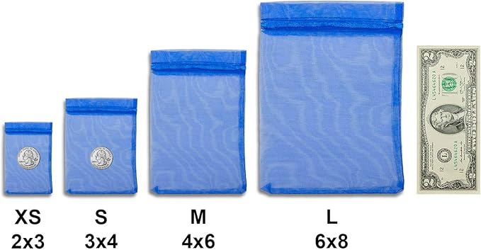 TheDisplayGuys 48-Pack 2" x 2-3/4" Royal Blue Sheer Organza Gift Bags with Drawstring, Goodie Bags for Jewelry, Candy Bags, Treat Bags, Wedding Favors Small Mesh Bags
