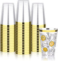BESTVIP 12oz Gold Plastic Cups, 100 Pack Gold Rimmed Disposable Cups, Heavy-duty Party Cocktail Glasses, Plastic Cups for Party, Holiday, Christmas, Thanksgiving, Wedding and Birthday