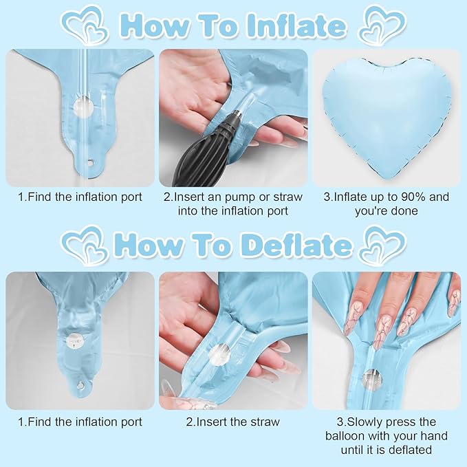 Blue Green White Heart Balloons,12Pcs 18Inch Cream White Baby Blue Sage Green Heart Shaped Foil Helium Balloons for Baby Shower Birthday Anniversary Wedding Engagement Party Decorations