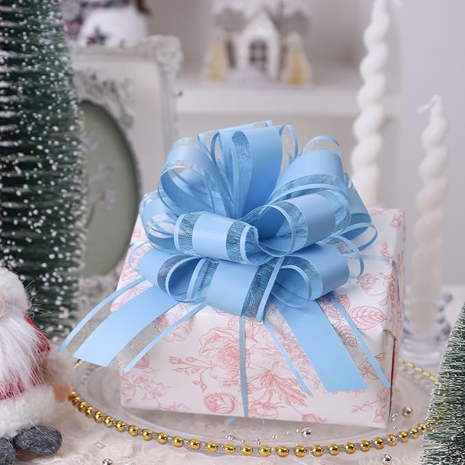 6Pcs 6inch Pull Bow Gift Wrapping,Pull Bow For Gift Basket, Gift Bag Box Wrapping Decor, Valentines Day, Birthday, Anniversary, Wedding, Flower Packaging (Baby Blue)