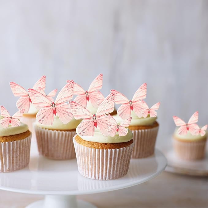 Ephlyn 72Pcs Edible Butterflies for Cake Decorating Pink Butterfly Cake Decorations Pink Butterflies Cupcake Toppers for Wedding Birthday Anniversary Flower Themed Party Supplies