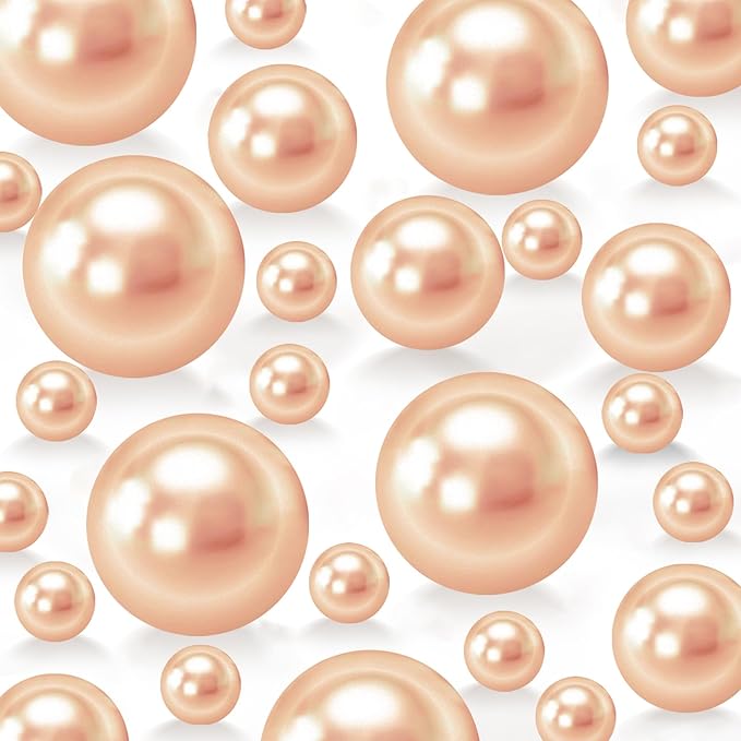 180PCS Champagne Beads for Centerpieces Vases, No Hole Polished Pearl Makeup Beads Mixed 8/14/20mm Sizes, Pearl Vase Fillers Table Scatters for Party Wedding Decor