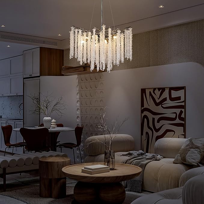 YUYI Modern Crystal Chandeliers for Dining Room,Black Tree Branches Chandelier Lighting,Round Luxury High Ceiling Chandelier Light Fixture Hanging Pendant Light Fixtures