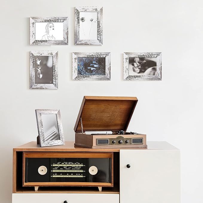 TWING 5x7 Picture Frame Set of 6,Multi Rustic Photo Frame Collage for Tabletop Display or Wall Hanging,Distressed White,Ideal Gifts
