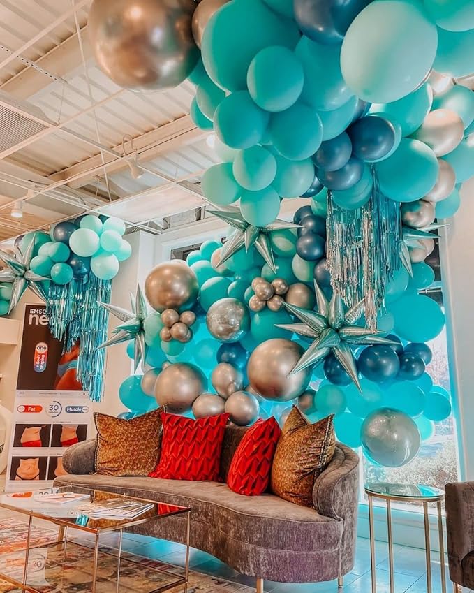 3pcs 26inch 3D Explosion Star foil balloon, Pearled Blue Foil Cone star burst Balloons for Birthday Wedding New Year Party Event