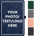 Custom Notebook Personalized Journal Notebook PU Leather A5 Can Customized with Logo/Text/Image- 192 Lined Pages 8.3 x 5.9 Inch, Pen Loop, Elastic Band, Blue Hardcover