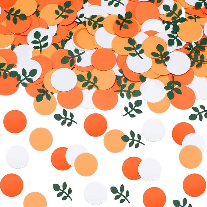 200 Pcs Little Cutie Baby Shower Confetti with Eucalyptus Decorations Hey Cutie Citrus Tangerine Themed Table Scatter Sprinkle Confetti Supplies (Orange Series)